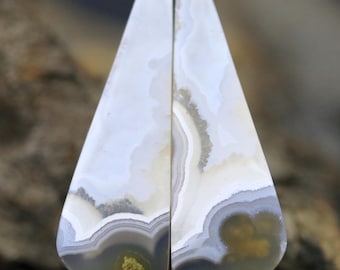 Par de cabujones de ágata orbicular a juego, piedras preciosas naturales.