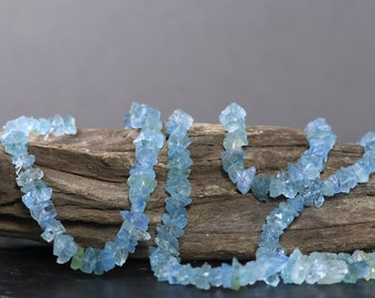 Natural Aquamarine Rough Beads Strand – 16" Blue Aquamarine Gemstone Chips for Jewelry Making & Beading