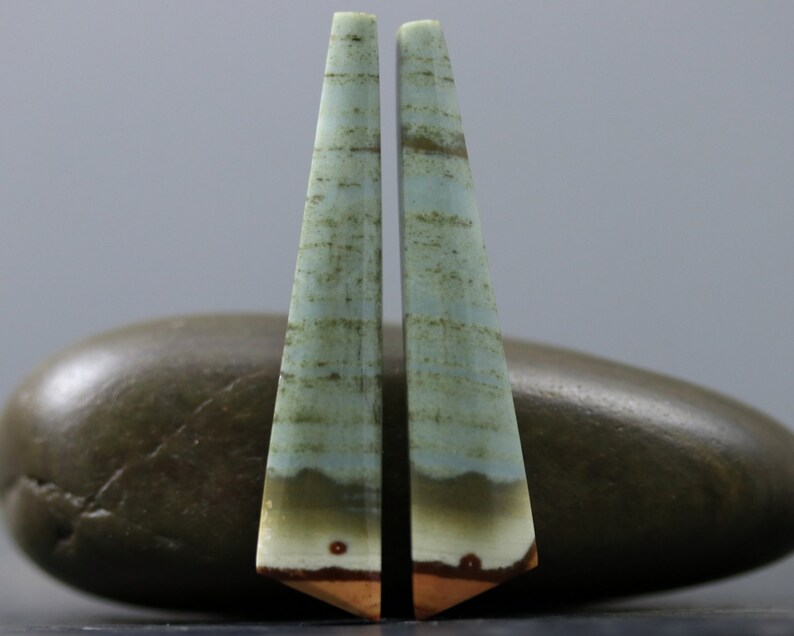 Green Brazilian Jasper Cabochon Pair Flat Back Stones