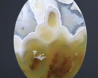 Tubular Agate and Honey Chalcedony Red & Green Mossy Garden Inclusions Natural, High Polished Gemstone 39MM 46 CARATS
