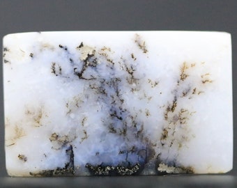 White Opal with Manganese Dendrite Inclusion Dendritic Agate Merlinite Rectangle Polished Gemstone Cabochon Untreated 30MM | 26 CARATS