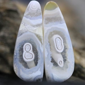 Orbicular Agate Cabochon Pair, Matching Natural Gemstone Stones