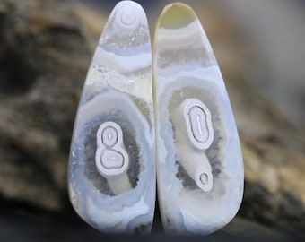 Par de cabujones de ágata orbicular, piedras preciosas naturales a juego.