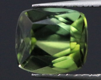 Green Tourmaline | 1.8 ct Faceted Gemstone | Cushion Cut Loose Gem | Jewelry Making Supply