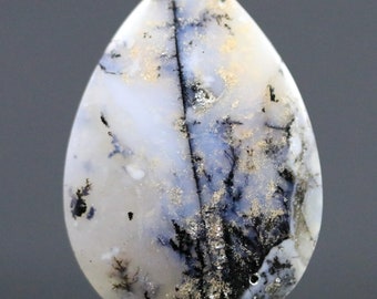White Opal Merlinite aka Dendritic Agate Beautifully Cut with Amazing All Natural Patterns Silversmithing & Embroidering 37MM | 51.5 CARATS
