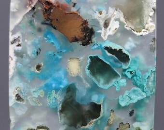 Cabujón de sílice crisocola • Cuadrado “Mosaico oceánico” • 28 ct