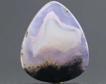 Cabujón de ágata musgosa lavanda en forma de lágrima, calcedonia natural