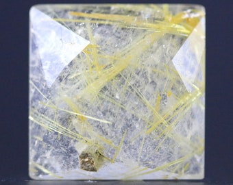 Front Faceted Golden Rutile Quartz Flat Back Gemstone Cabochon 15MM | 10 CARATS