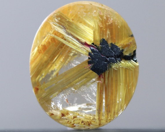 Natural Gold Rutile Quartz With Hematite Inclusions Oval Cabochon