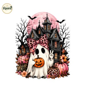 Halloween-Geisterhemd mit rosa Leoparden-Schleife, Kürbis-Design für Spukhäuser