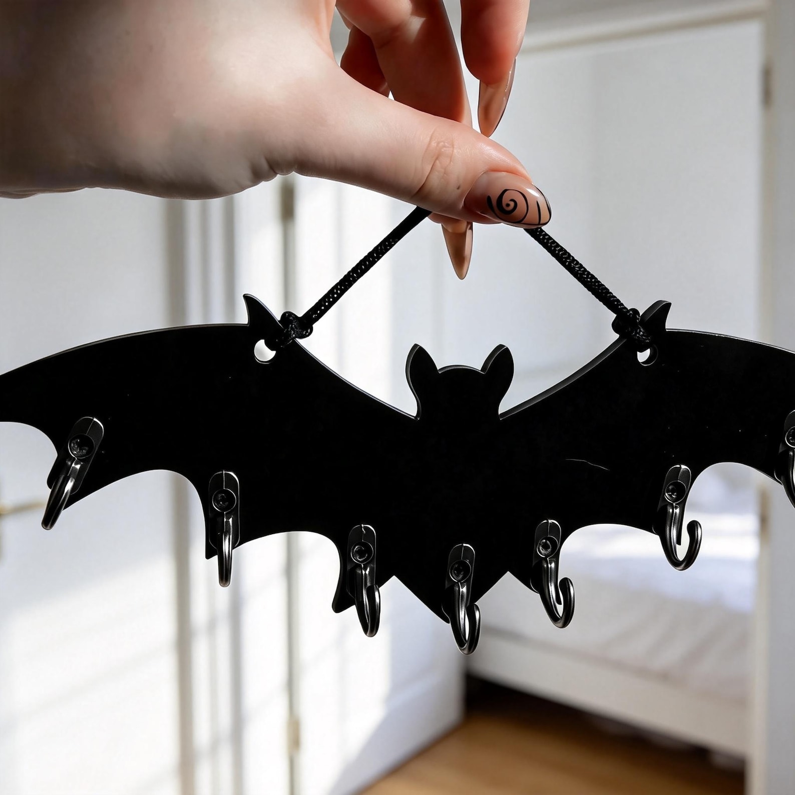Gothic Bat Wall Hooks, Wooden Jewelry Organizer, Spooky Necklace Holder, Witchy Key Hanger, Mother's Day Gift, Goth Home Decor