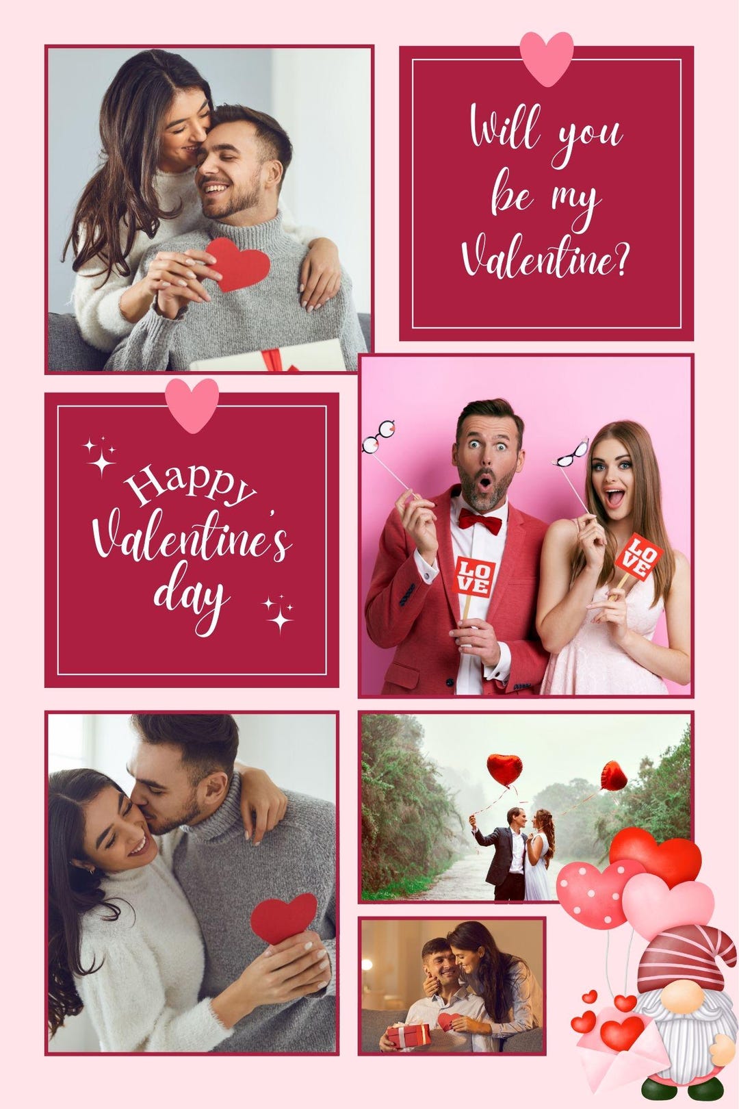 Valentines Day Photo Collage Gift Personalized Couple Print Romantic ...