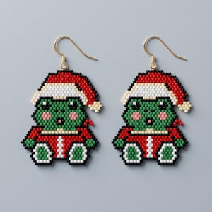 Christmas Frog Earrings Beading Pattern | Christmas Jewelry | Brick Stitch Beading Pattern | Digital Download|  | Christmas Gift for Her