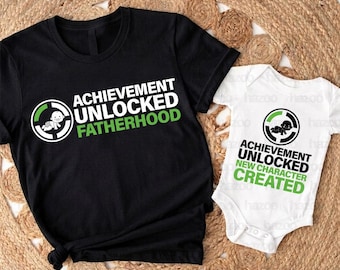 Logro desbloqueado: Paternidad PNG, Nuevo personaje creado: Body para bebé, Diseño divertido de camiseta para papá gamer, Conjunto a juego para la familia gamer, Regalo del Día del Padre