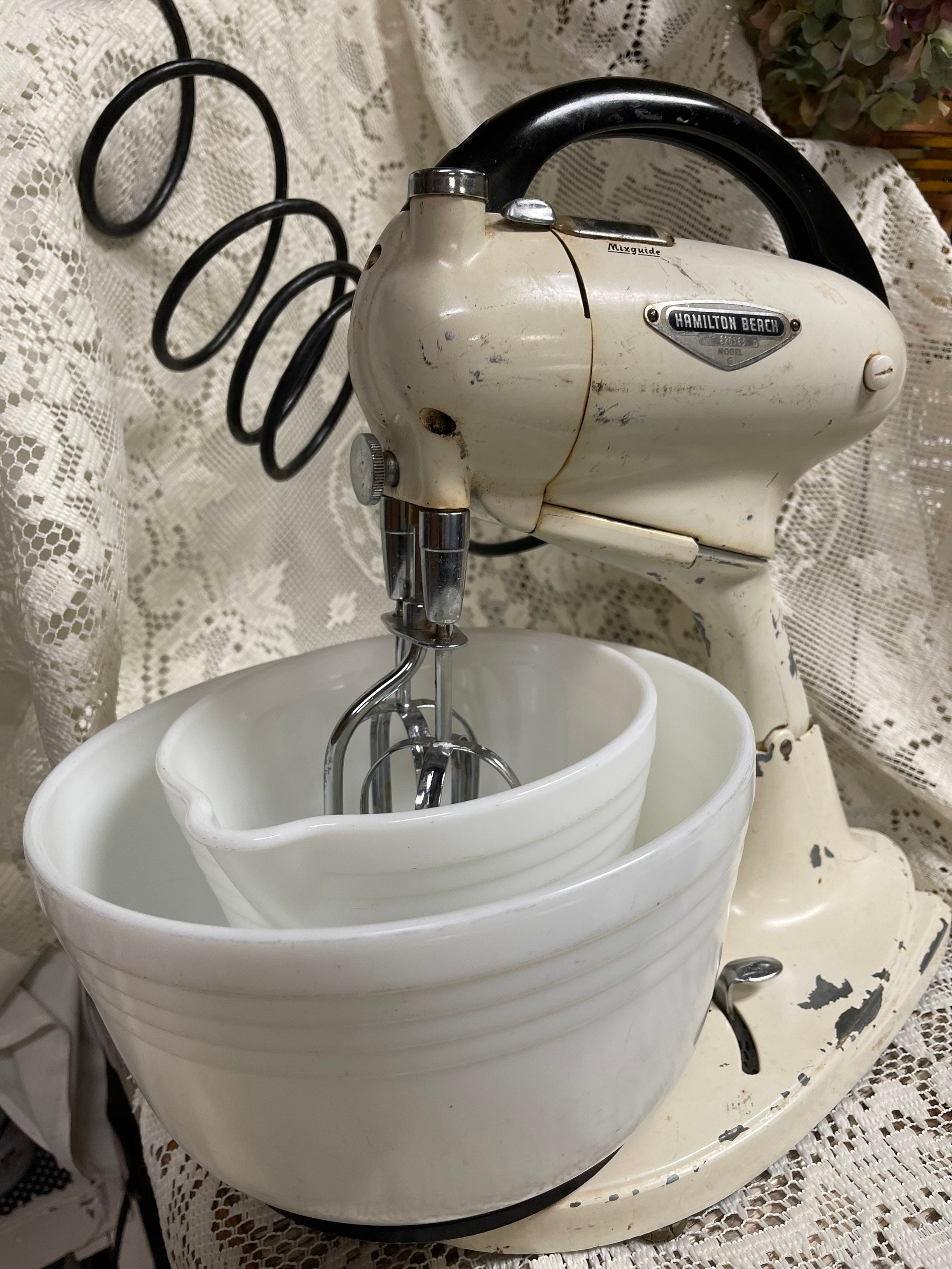 Mid Century Hamilton Beach Model G Mixguide Stand Mixer With Removable Hand  Mixer, Includes 2 Pyrex Mixing Bowls 