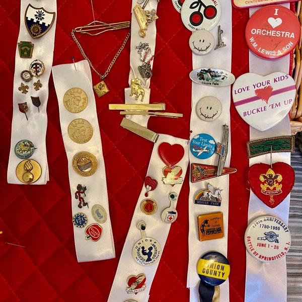 Vintage SHOP INVENTORY Instant Collections Tie Tacks Lapel Pins Push Back Religious Heart Red Cross Brownie Boy Scouts Reddy Killowatt