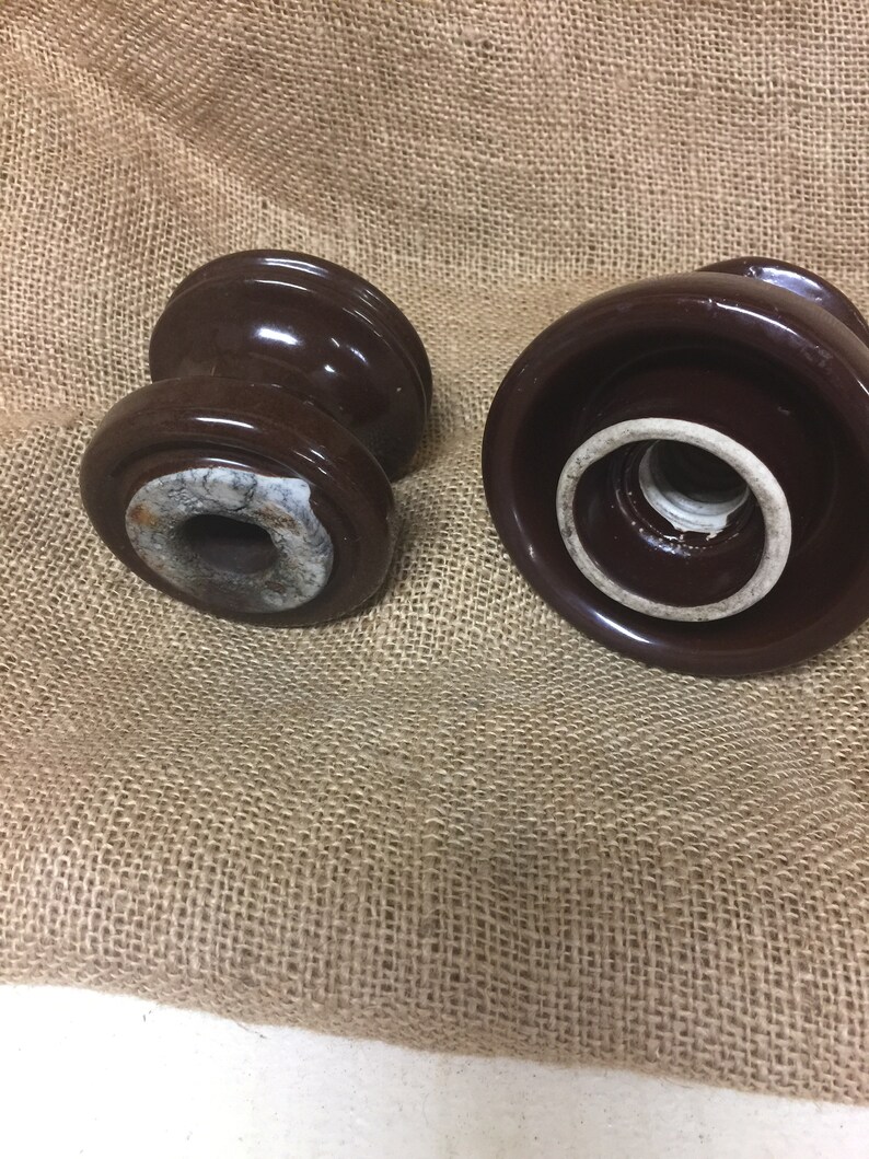 ANTIQUE Pole Insulators 2 Brown Ceramic Spools bx2