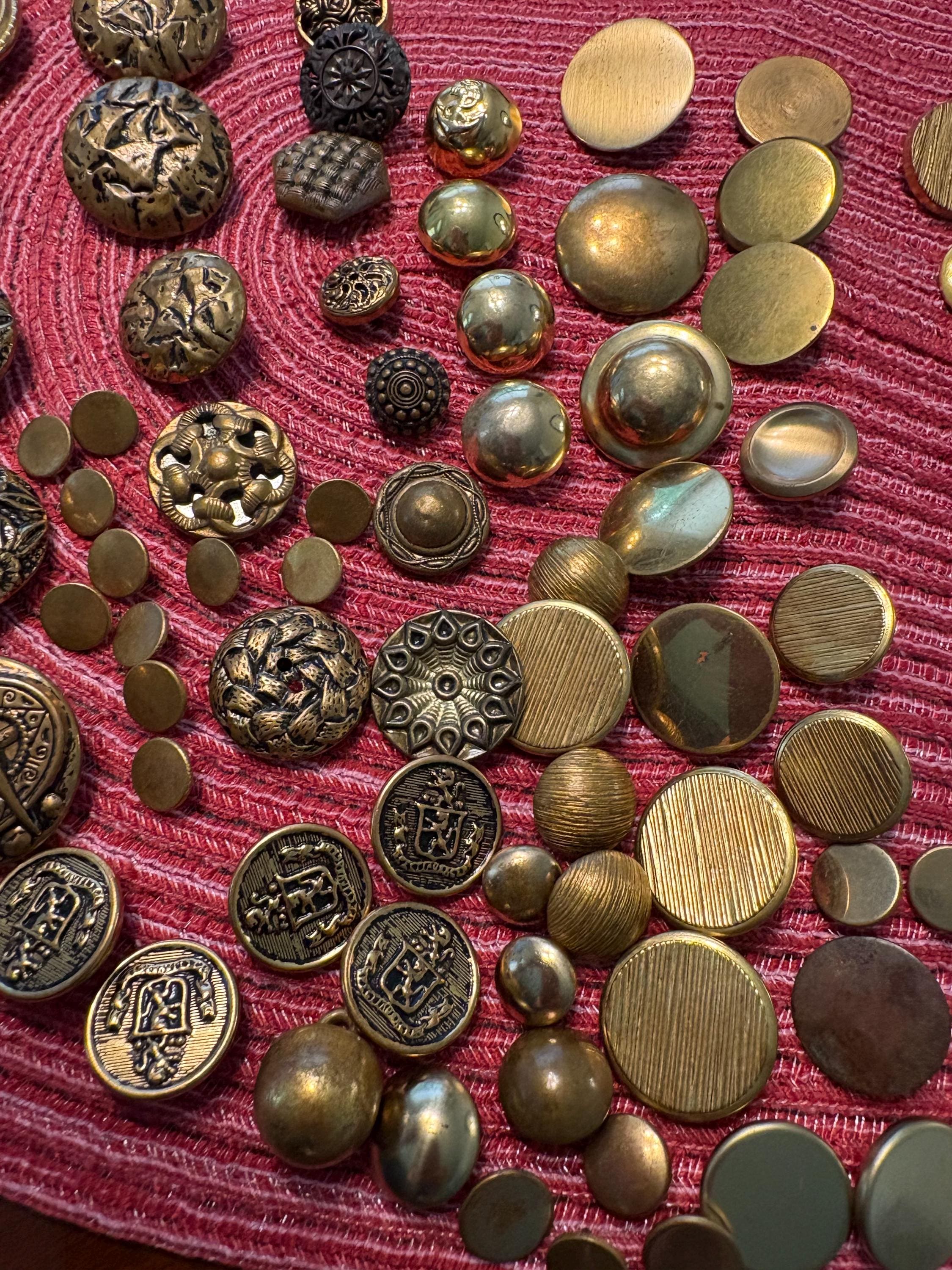 SHANK J Vintage Fancy Brass Design Buttons Metal Buttons SHANK Goldtone  Sewing Scrapbooking Arts Crafts Journaling Slow Stitch