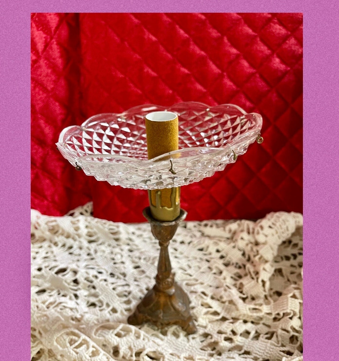 Bob8 Vintage Chandlier Lamp Bobeche Cups Clear Crystal Pressed Glass 9