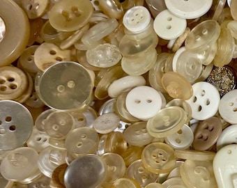 Iridescent Vintage Buttons Off White/White/Iridescent/Cream/Ivory Colors Sewing Scrapbooking Art Craft Not New Misc Sizes Each Bag (1A)
