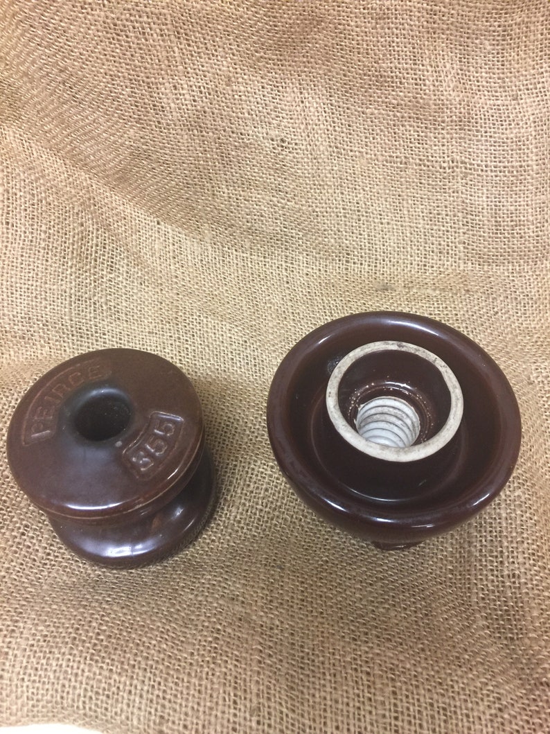 ANTIQUE Pole Insulators 2 Brown Ceramic Spools bx2