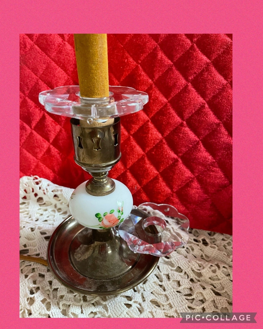 Bob7 Vintage Chandlier Lamp Bobeche Cups Clear Crystal Faceted Scallop ...