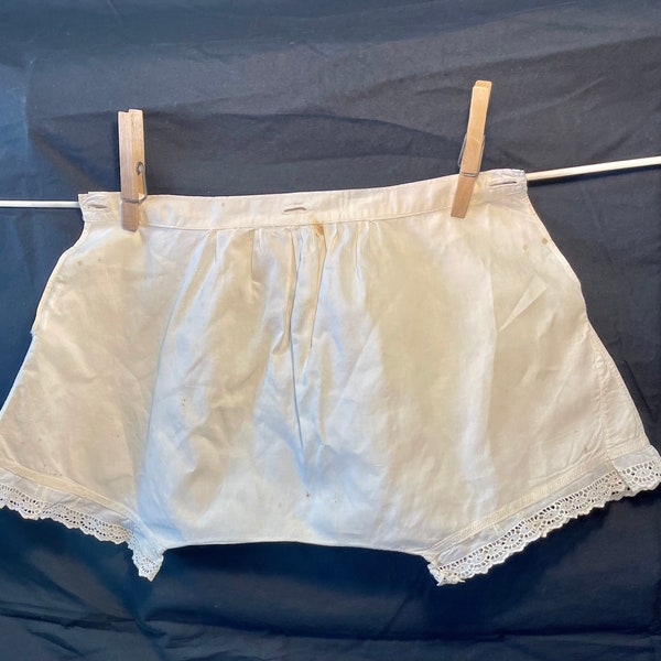 bin2  Antique Under Clothing Boudoir Knickers Shorts Size Small Hand Made Button Holes Cotton