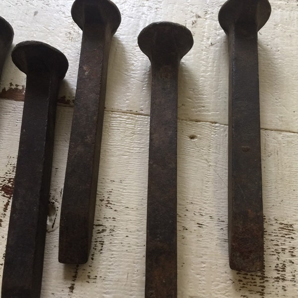 Forged Iron Rusty Crusty Look Sanded No Loose Rust 6 Rail Road Spikes LARGE