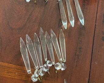 Antique Crystal Chandelier Icicle Prisms WITH Octagon Bead Connector Glass Lamps Laterns Vintage Price Is For Each Prism