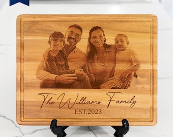 Personalisiertes Live Edge Board Laser graviertes Schneidebrett Foto - Benutzerdefiniertes Bild für Familienporträt