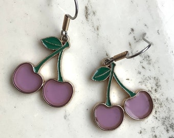 Purple cherries earrings, purple cherry earrings