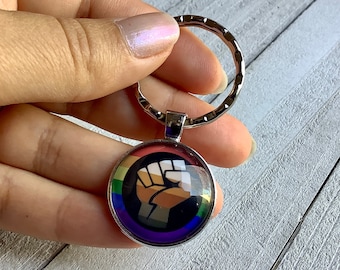 Rainbow BLM keychain, Black Lives Matter keychain, Ombre raised fist