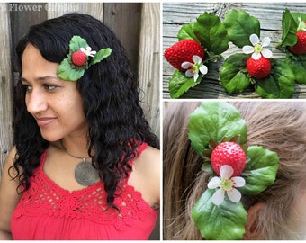 Realistic strawberry hair clip, OOAK, strawberries hair flower, berry hair clip