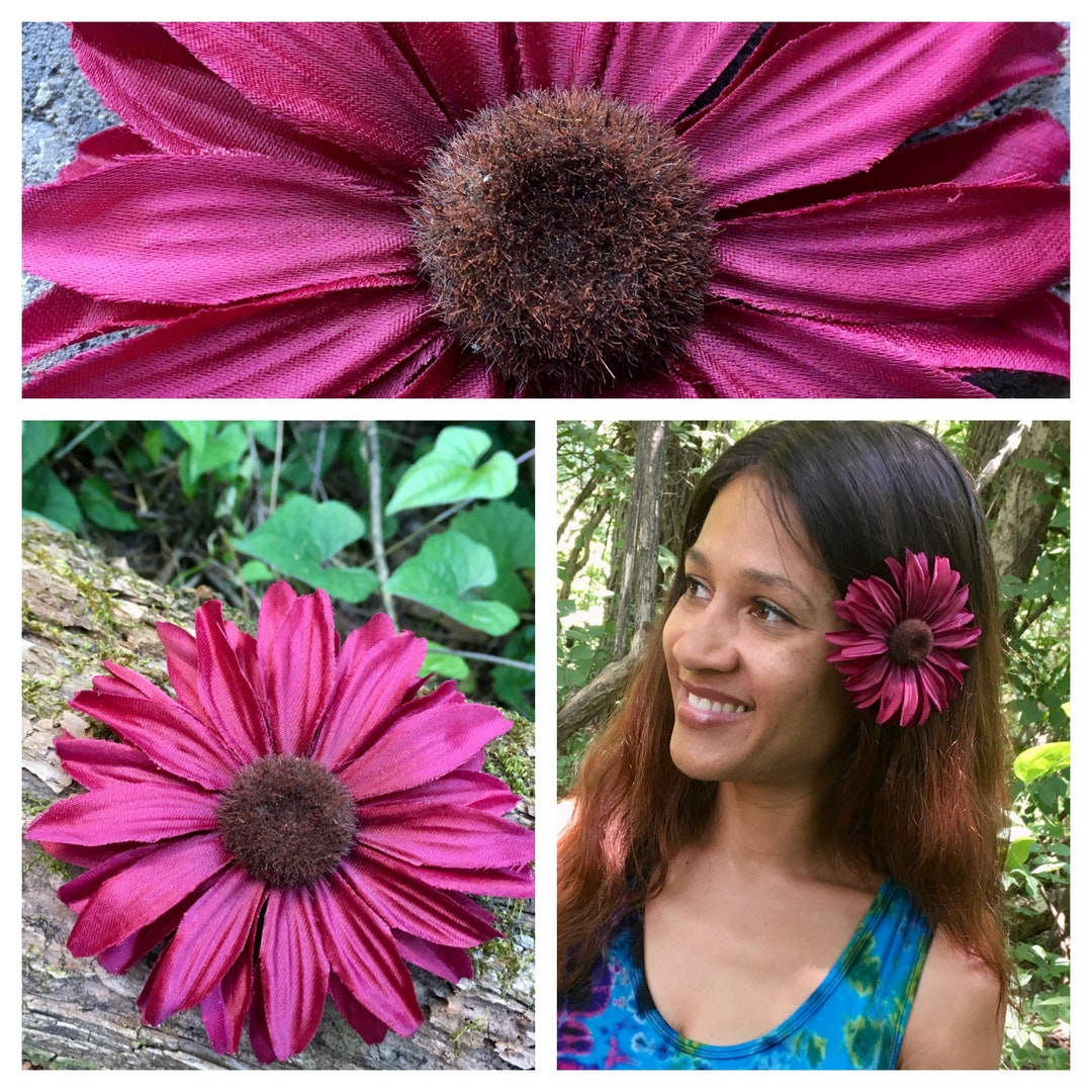 Burgundy Daisy Hair Flower Maroon Daisy Hair Clip Etsy