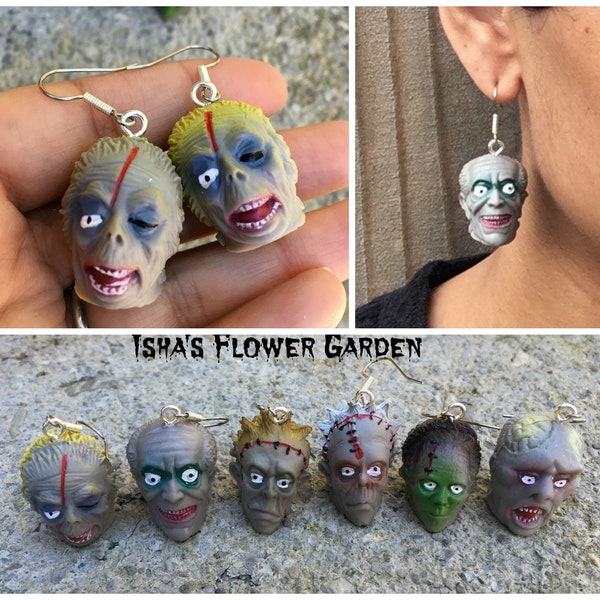 Zombie earrings, Monster earrings, Halloween earrings, Mismatch earrings