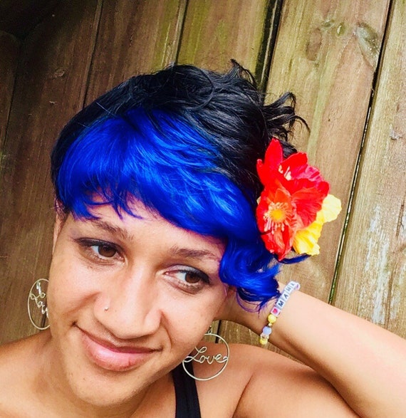 Red Poppy Hair Flower Red Orange And Yellow Hair Flower Bold Etsy