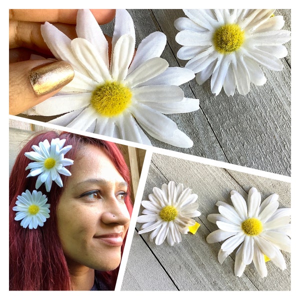 White Daisy hair clip, daisy hair accessories, daisy flower hair barrette