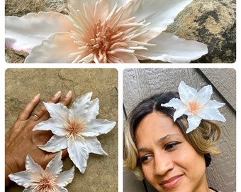 Cream Clematis hair flower, clematis fascinator