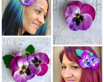 Purple pansy hair clip, purple pansies barrette