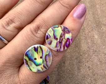 Purple and green swirl button earrings