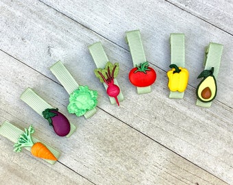 Vegetable barrette, veggie barrette, veggie hair clip, tomato barrette, beet barrette, carrot barrette, eggplant barrette