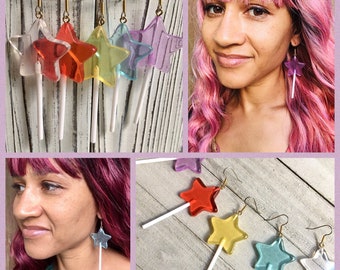 Star Lollipop earrings, mismatch, Colorful lolipops