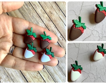 Chocolate covered strawberries earrings, white chocolate strawberry earrings