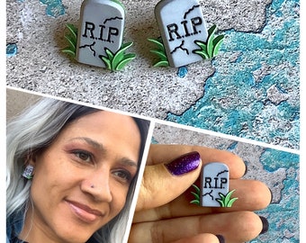 Tombstone earrings, RIP stud earrings