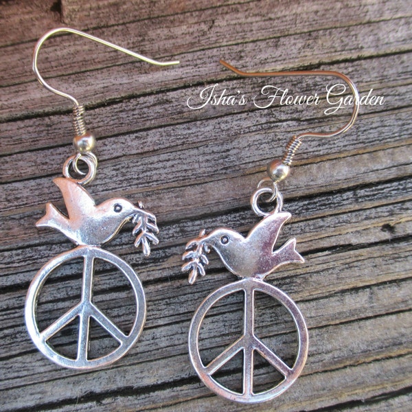 Peace dove earrings, peace sign earrings