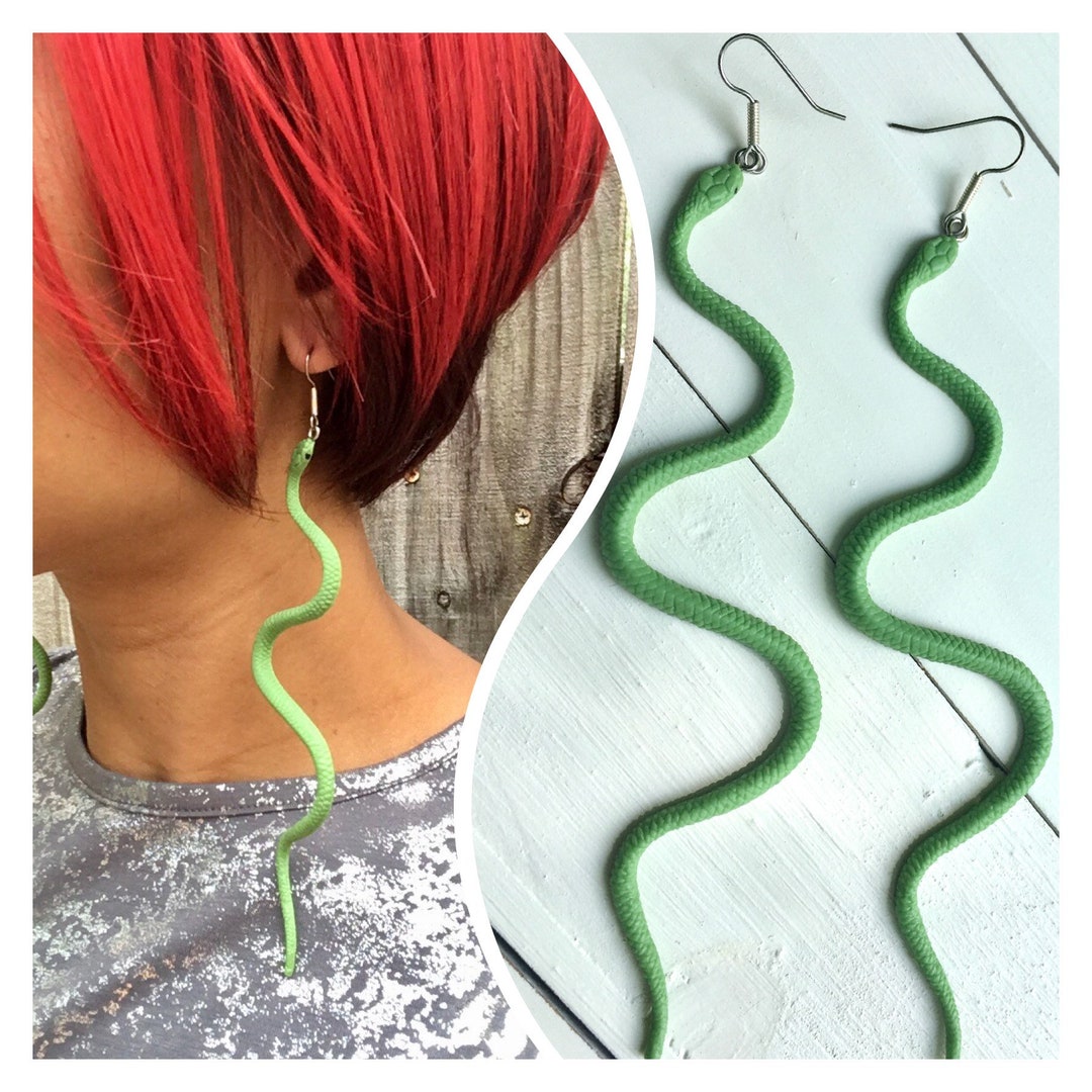 Green Garden Snake Earrings, Grass Snake Earrings Etsy