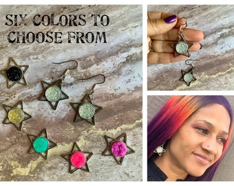 Silver star earrings with color choice