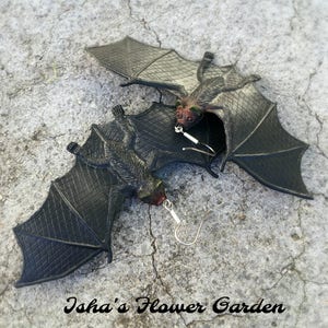 Large bat earrings, black bat earrings, Halloween earrings