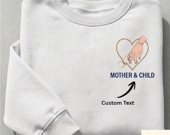 Custom Embroidered Mother And Child Sweatshirt, Personalized Mom Hoodie, Mother Daughter Gift, Custom Text Sweater