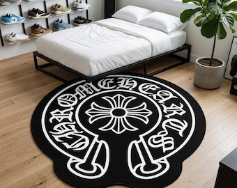 Gothic Cross Emblem Round Rug, Hypebeast Aesthetic Rug for Studio Or Bedroom, Streetwear Enthusiasts Decor Gift